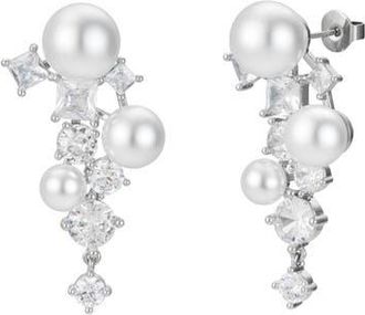 Untamed Petals Alexandra Pearl and Crystal Drop Earrings in Silver at Nordstrom