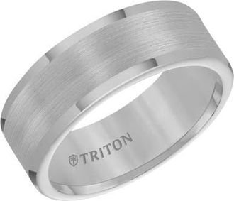 Triton 8MM Tungsten Carbide Ring with Satin Finish Flat Center and Round Edge in Metallic Silver at Nordstrom, Size 11.5