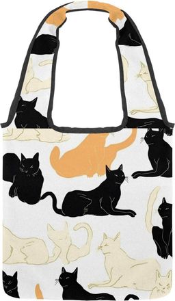 Generic Cats on a White Background Reversible Canvas Shoulder Tote - Double-Sided Print, 12oz Cotton, 27cm Drop, Fold-Flat Bag for Travel, Shopping, Street Ou
