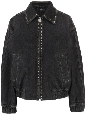 Versace Studded Black Cotton Jacket with Zip Closure
