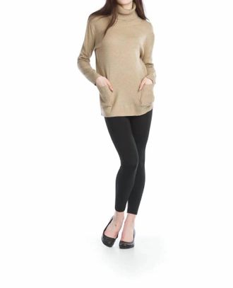 Papillon Front Pocket Turtle Neck Sweater In Taupe