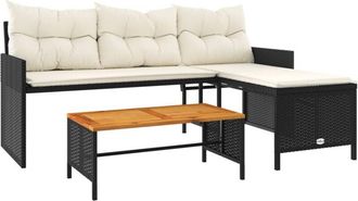 vidaXL Vidaxl - Garden Sofa with Table and Cushions L-Shaped Black Poly Rattan