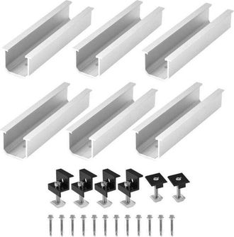 OEM [nunca Usado] Kit De Montaje Para Paneles Solares: 6 Rieles Cortos De Aluminio Ajustables De 12 Cm Para Paneles Solares De 30-35 Mm, Techos Planos Y S