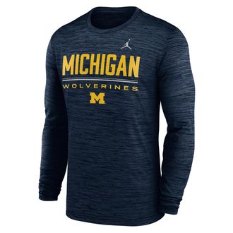Nike Jordan Mens Michigan Sideline Velocity Jordan Brand Dri-FIT College T-Shirt in Blue | 0JEQ41SMWN-FG7