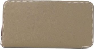 Herm&egrave;s Cassis Etoupe Gray Vert Epsom Leather Silk Long Wallet (Bi-Fold) (Pre-Owned)