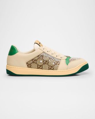 Gucci Screener GG Canvas Crystal Leather Sneakers
