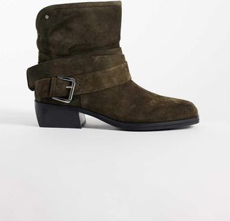 Bronx stivaletti con dettaglio fibbia in camoscio oliato kaki-Verde