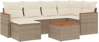 vidaXL Vidaxl - Set Sof&aacute;s De Jard&iacute;n 7 Piezas Y Cojines Rat&aacute;n Sint&eacute;tico Beige