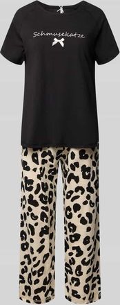 Louis & Louisa Pyjama mit Stitching Modell Schmusekatze in Black, Gr&ouml;&szlig;e XXL