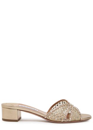 Aquazzura Aquazzura Crystal Lover 35 Embellished Metallic Nappa Mules - Gold - 40 (IT40 / UK7)