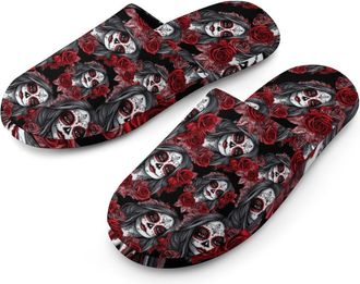 Generic Day of The Dead Woman Mens Flannel Slipper Soft Comfy House Shoes Non Slip Winter Warm Indoor Outdoor Slippers