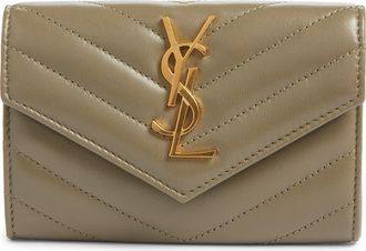 Saint Laurent Small Matelass&eacute; Leather Envelope Wallet in Strong Moss at Nordstrom