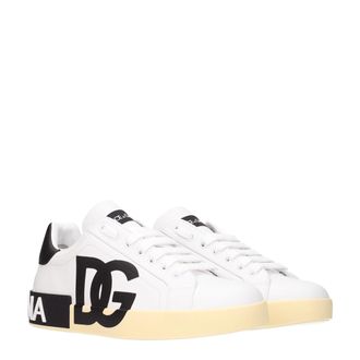 Dolce & Gabbana Logo-Print Leather Low-Top Sneaker - White