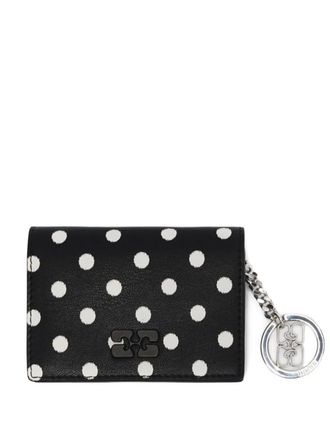 Ganni polka-dot logo-charm wallet - women - Leather - One Size - Black