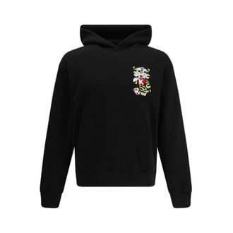 Kenzo Hoodies, male, Black, Size: XL Cotton Crewneck Sweatshirt with Ribbed Cuffs