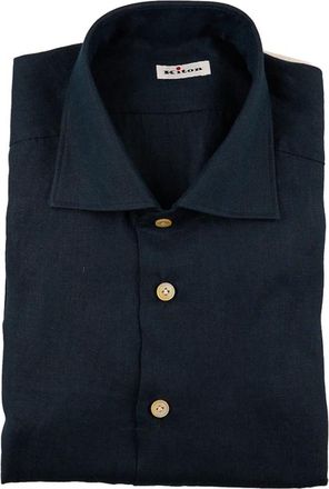 Kiton Linnen overhemd - Heren - Casual Overhemden - Blauw - L - Linnen - Overhemden