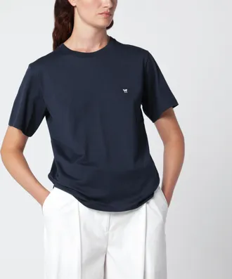 Max Mara T-shirt blu in cotone con ricamo logo