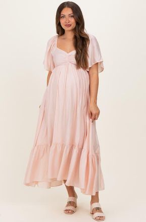 Pinkblush Flutter Sleeve Ruffle Hem Midi Dress in Light Pink at Nordstrom, Size Medium