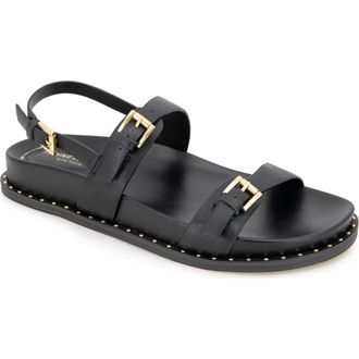 Kenneth Cole Drinity Flat Slingback Sandal in Black Leather at Nordstrom, Size 8