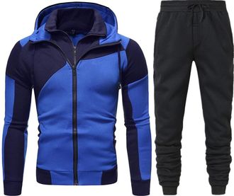 Generic Mens Tracksuit Set Mens 2 Piece Tracksuit Outfits Full Zip Hooded Jacket and Jogging Bottoms Plus Size Long Sleeved Pullover Sweatsuits with Pockets (