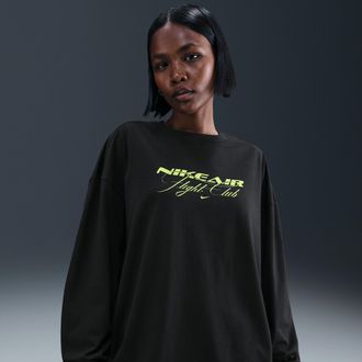 Nike Womens Nike Sportswear Oversized Long-Sleeve T-Shirt in Black | IM9277-010