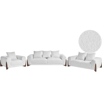 Beliani 6 Seater Sofa Set White Boucle Upholstery Wooden Legs with Armrests Loveseat Living Room Modern Style VINLIDEN