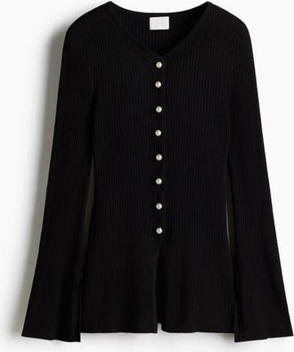 H&M Rib-knit Cardigan in Black at Nordstrom, Size X-Small