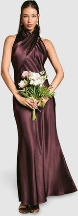 Coast Satin High Neck Fishtail Maxi Dress in Espresso at Nordstrom, Size 14