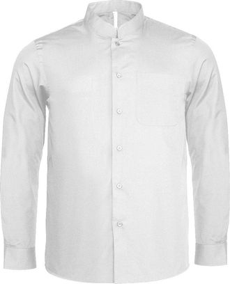 Kariban Mens Mandarin Collar Shirt, Long Sleeve, White, L