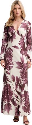 Twinset Kleedjes, Dames, Veelkleurig, S, Leer, Bloemenprint Maxi Jurk met V-hals