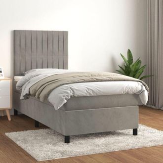 vidaXL Vidaxl - Cama Box Spring Con Colch&oacute;n Terciopelo Gris Claro 90x190 Cm
