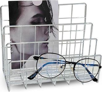 OEM Organizador Escritorio Metal Color Plata: Portacartas 4 Ranuras, Minimalista Hierro Documentos, Estanter&iacute;a Multifuncional Organizador Cartas