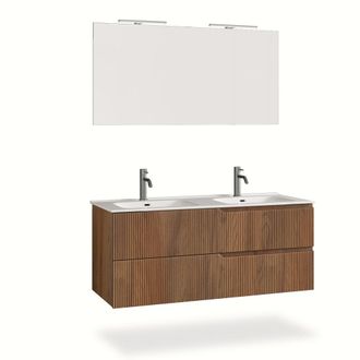 Aquadesign Mueble de ba&ntilde;o de 5 piezas con doble ba&ntilde;era en mdf roble oscuro