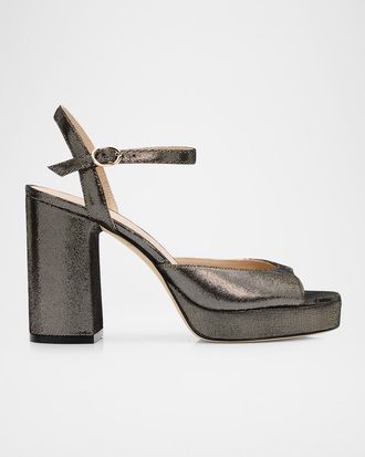 Stuart Weitzman Dayna II Leather Noir Ankle-Strap Platform Sandals