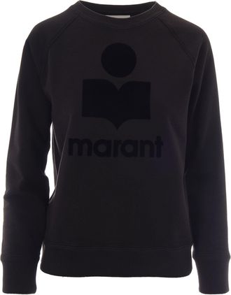 Isabel Marant Faded Black Crew Neck Sweatshirt with Flocked Logo