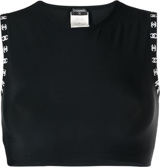 Chanel 1997 CC-trim crop top - women - Nylon/Spandex/Elastane - 38 - Black