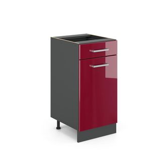 Vicco Mueble Bajo De Cocina R-line, Rojo Burdeos Alto Brillo, 40 Cm Sin Encimera Vicco