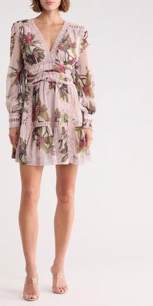 AllSaints Xanthe Floral Long Sleeve Minidress in Adena Soft Pink at Nordstrom Rack, Size 12 Us / 16 Uk