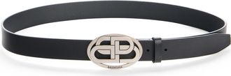 Balenciaga Oval BB Buckle Leather Belt in 1000 Black at Nordstrom, Size 105