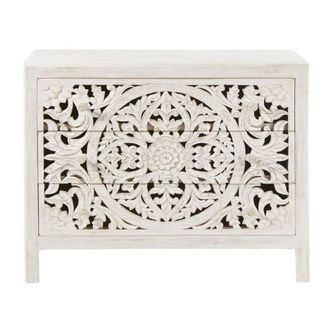 Maisons du monde C&oacute;moda con 3 cajones de mango macizo tallado blanco 100 cm