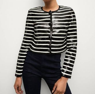 Veronica Beard Mickey Sequin Jacket In Black / Off White