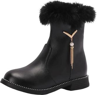 Generic Womens Mid Calf Boots Round Toe Low Block Heel Slip On With Metal Decoration Comfortable Daily Footwear