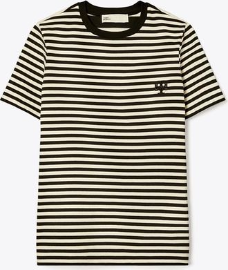 Tory Burch Womens Embroidered Logo T-Shirt in Black, size XS