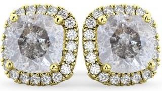 Allurez Cushion Cut Salt & Pepper Diamond & Diamond Earrings 14k Yellow Gold (3.10ct)