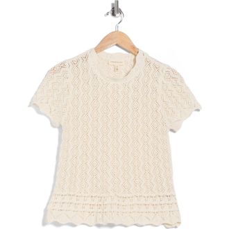 Current Elliott Short Sleeve Pointelle Sweater in Almond Cream at Nordstrom Rack, Size X-Small