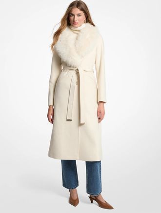 Michael Kors Faux Fur Trim Wool Blend Coat