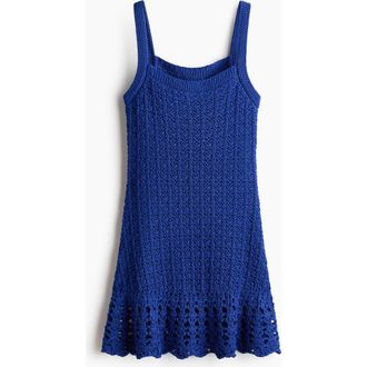 H&M Flounced Pointelle-knit Dress in Bright Blue at Nordstrom, Size Xx-Large