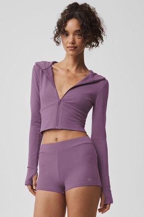 Alo | Sway Full Zip Hoodie in Plum Kiss Purple, Size: Small