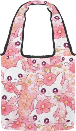 Generic Cute Cartoon Kitten Reversible Canvas Shoulder Tote - Double-Sided Print, 12oz Cotton, 27cm Drop, Fold-Flat Bag for Travel, Shopping, Street Outings