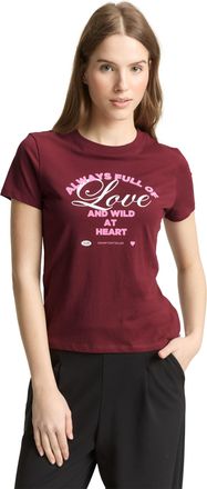 Tom Tailor Denim T-Shirt TOM TAILOR DENIM, Damen, Gr. XXL, tawny port rot, Jersey, Obermaterial: 100% Baumwolle, bedruckt, regular fit normal, Rundhals, Shirts T-Shirt